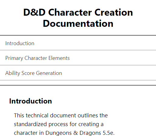 d&d technical documentation page